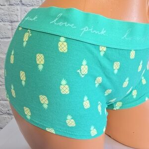 PINK Victoria's Secret Green Pineapple Fruit Logo Boyshort Boxer Panties New XL